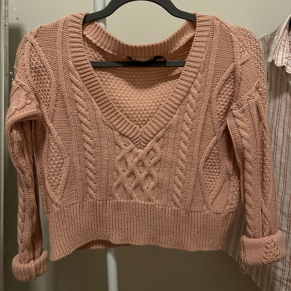 pink v neck sweater